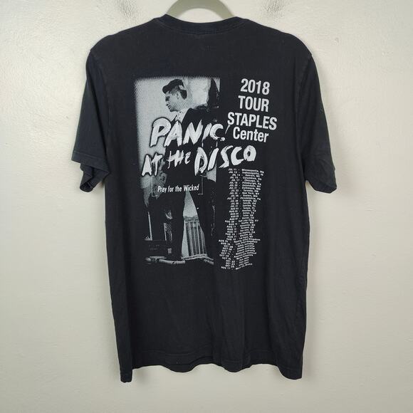 Panic at the Disco T-Shirt Mens Medium Black Rock 2018 Tour Graphic Band Tee - Picture 3 of 5